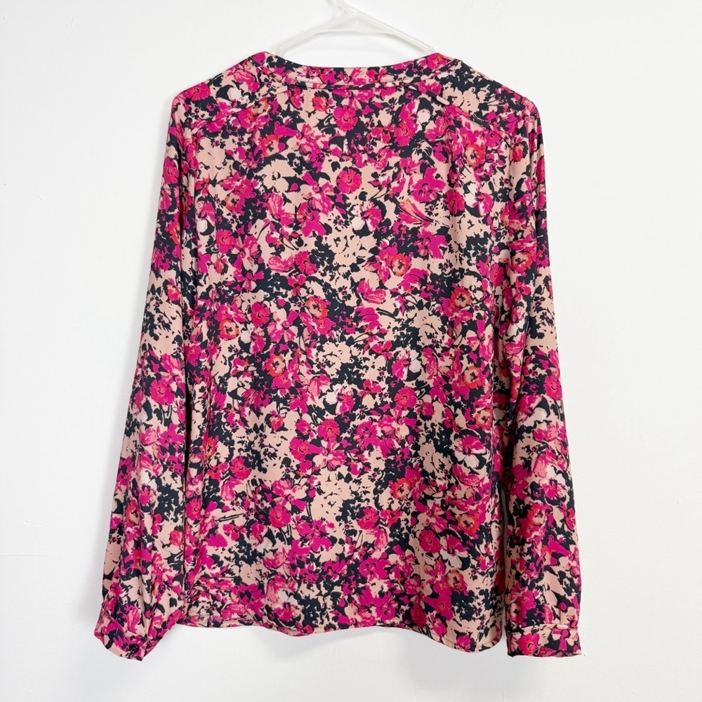 Loft Blouse Womens Medium Pink Floral Print Long Sleeve Half Button Top - Picture 3 of 10